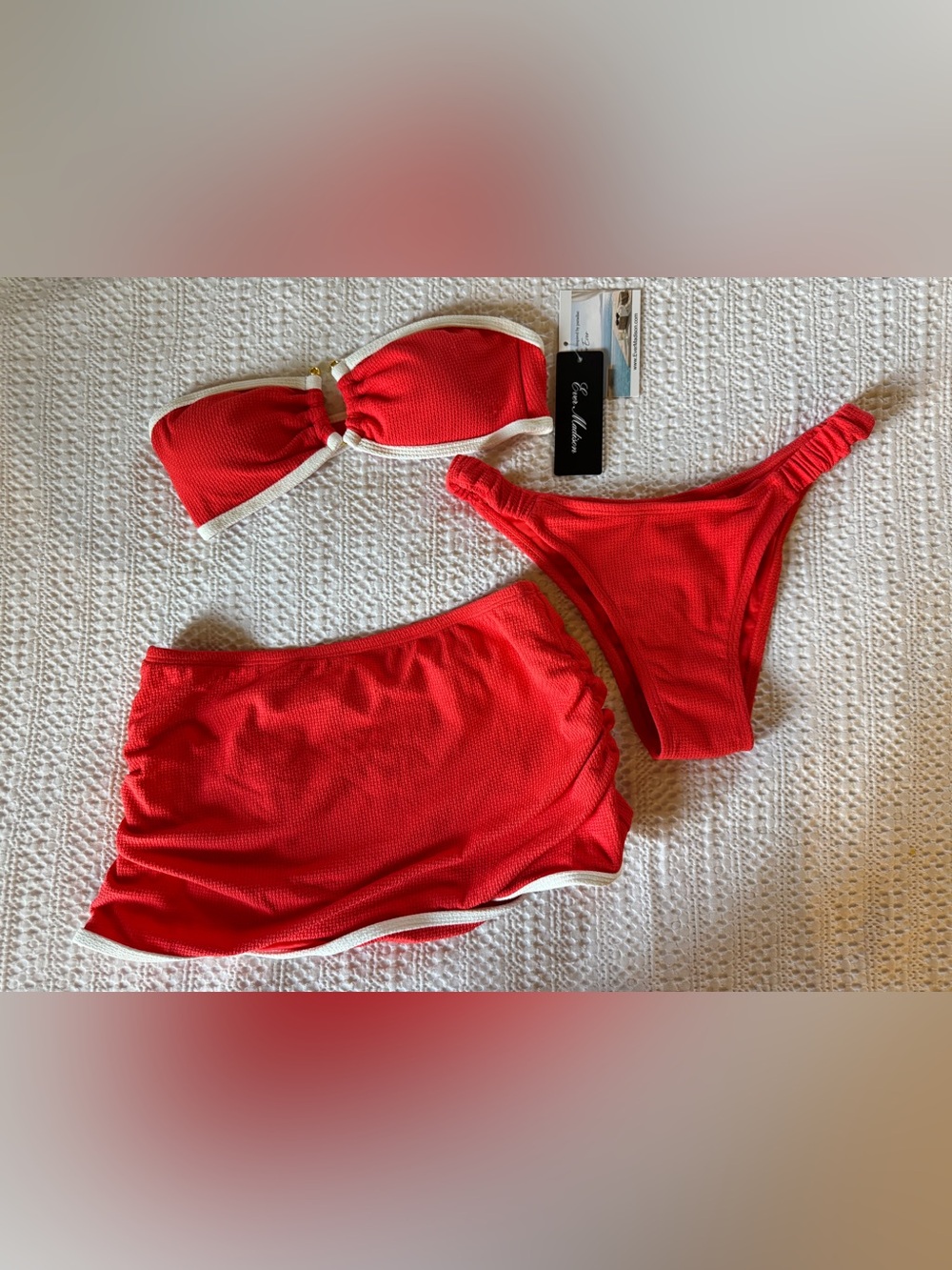 NWT Ever Madison Red Bandeau Bikini Swimset with skirt size xs